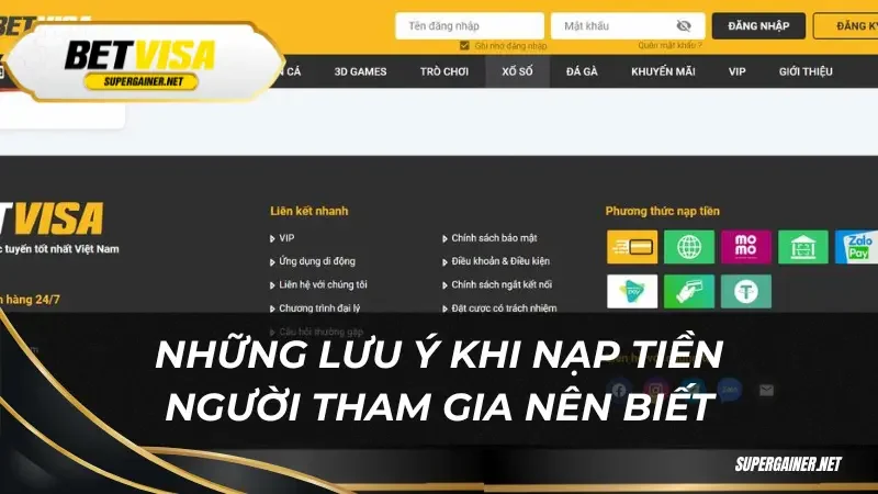 Nạp tiền Betvisa Những lưu ý khi nạp tiền người tham gia nên biết