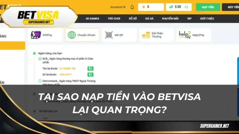 Nạp tiền Betvisa Tại sao nạp tiền vào Betvisa lại quan trọng?
