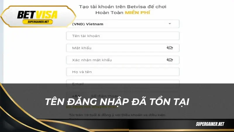 Tên đăng nhập đã tồn tại